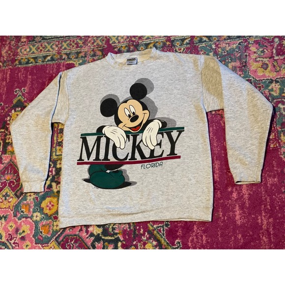 90s Mickey Mouse Disney Florida Front and Back Style Sweatshirt Tultex Size M - Picture 1 of 4